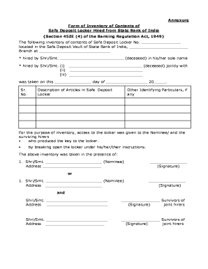 Sbi Locker Application Form PDF
