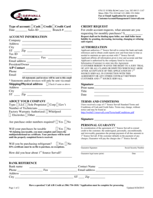 Credit Application 1st Source Servall  Form