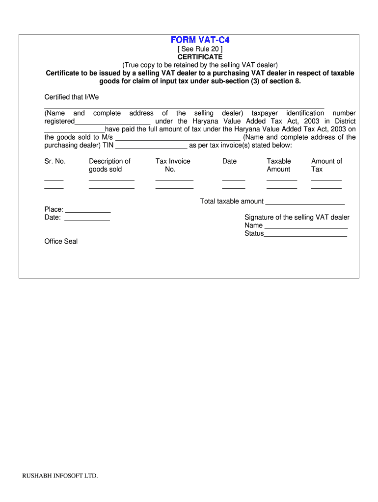 Vat C4 Format in Word Download