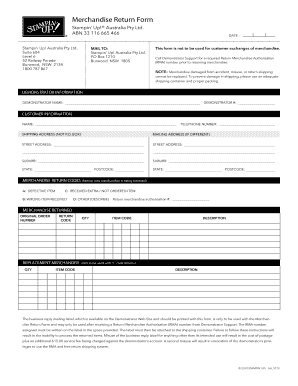 Stampin Up Return Form