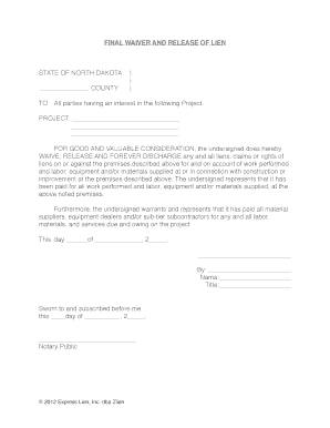 Example of Completed Lien Waiver  Form