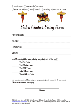 Salsa Judging Sheet  Form