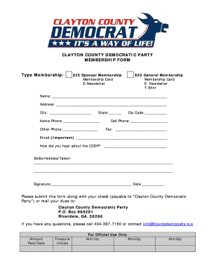 CLAYTON COUNTY DEMOCRATIC PARTY MEMBERSHIP FORM