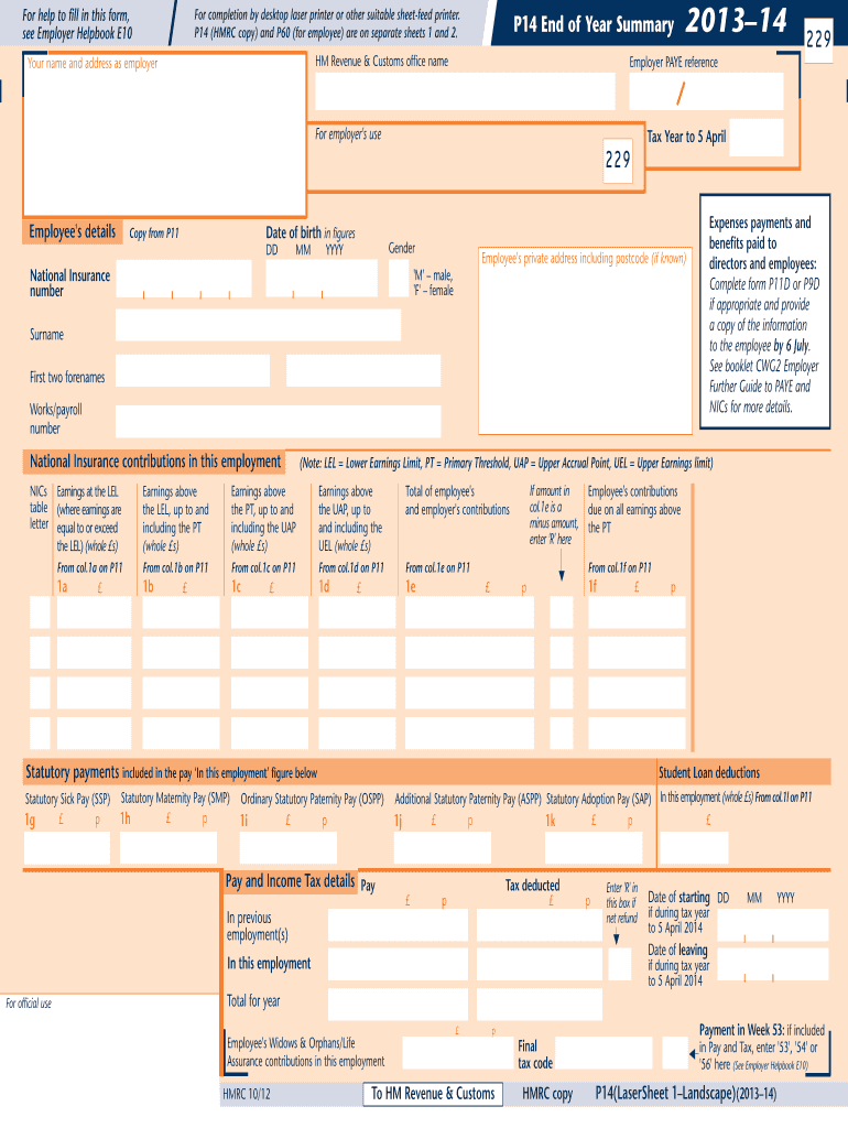  P60 Form 2014