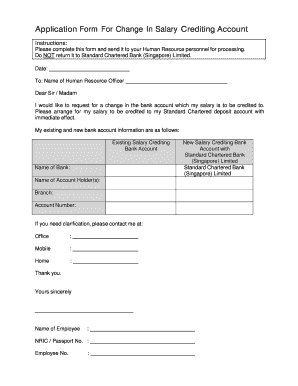 Salary Account Change Application  Form