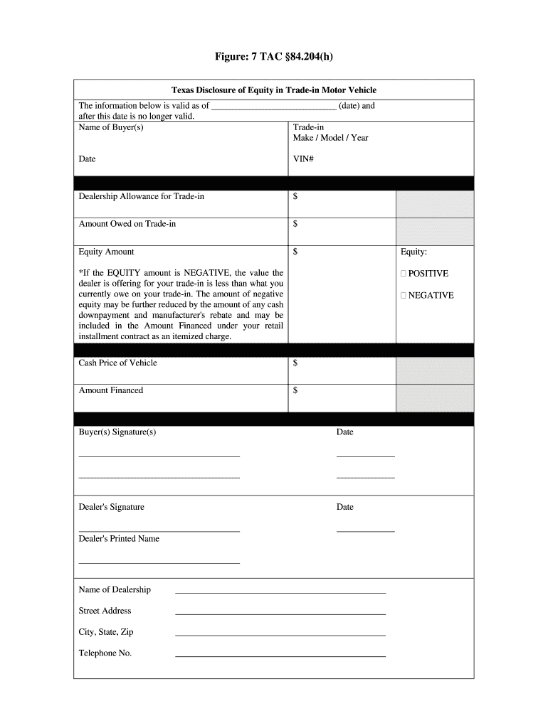 Texas Disclosure of Equity in Trade in Form