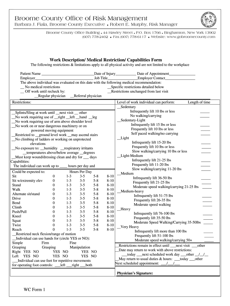 Work Restriction Form