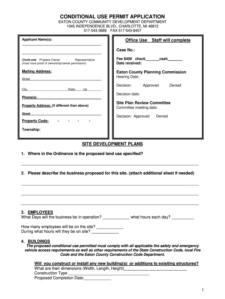 CONDITIONAL USE PERMIT APPLICATION  Eaton County  Eatoncounty  Form