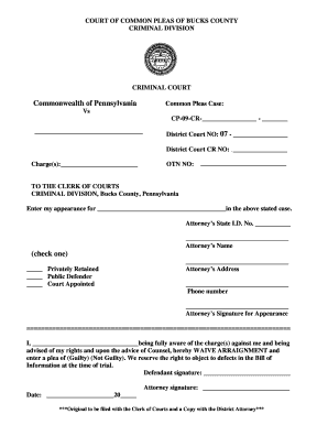 Bucks County Waiver of Arraignment  Form