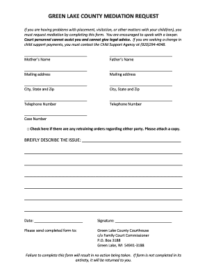Green Lake County Mediation Form