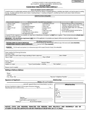 Death Certificate Application  Form