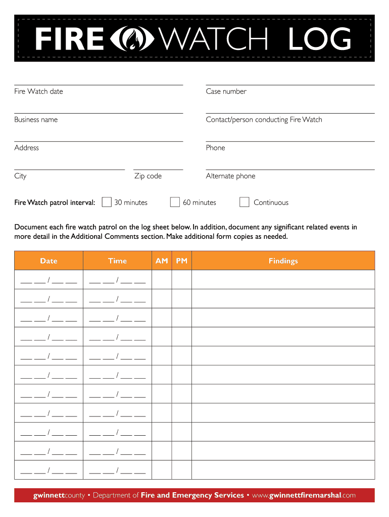Fire Watch Log Form Fill Out and Sign Printable PDF Template signNow