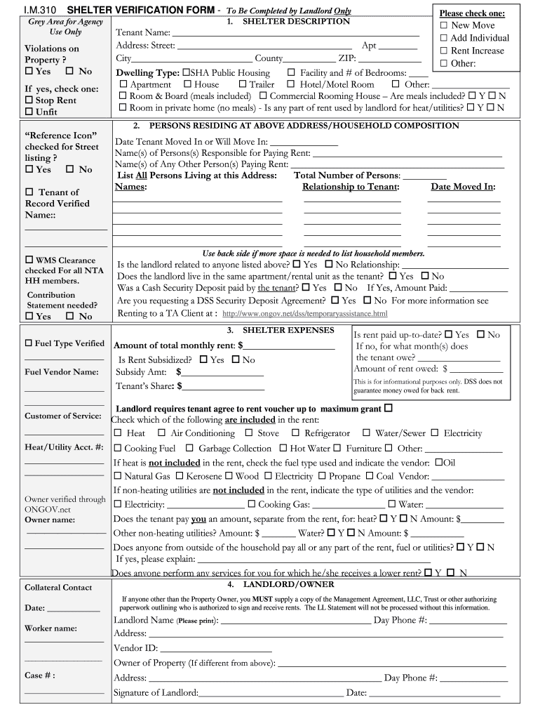 Shelter Verification Form