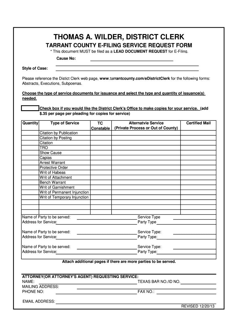 Tarrant County Service Request Form
