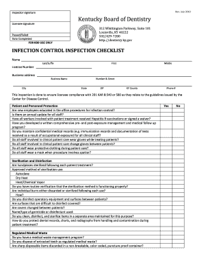 Infection Control Audit Checklist PDF  Form