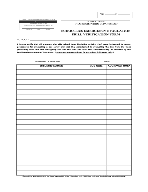 Bus Evacuation Drill Checklist  Form