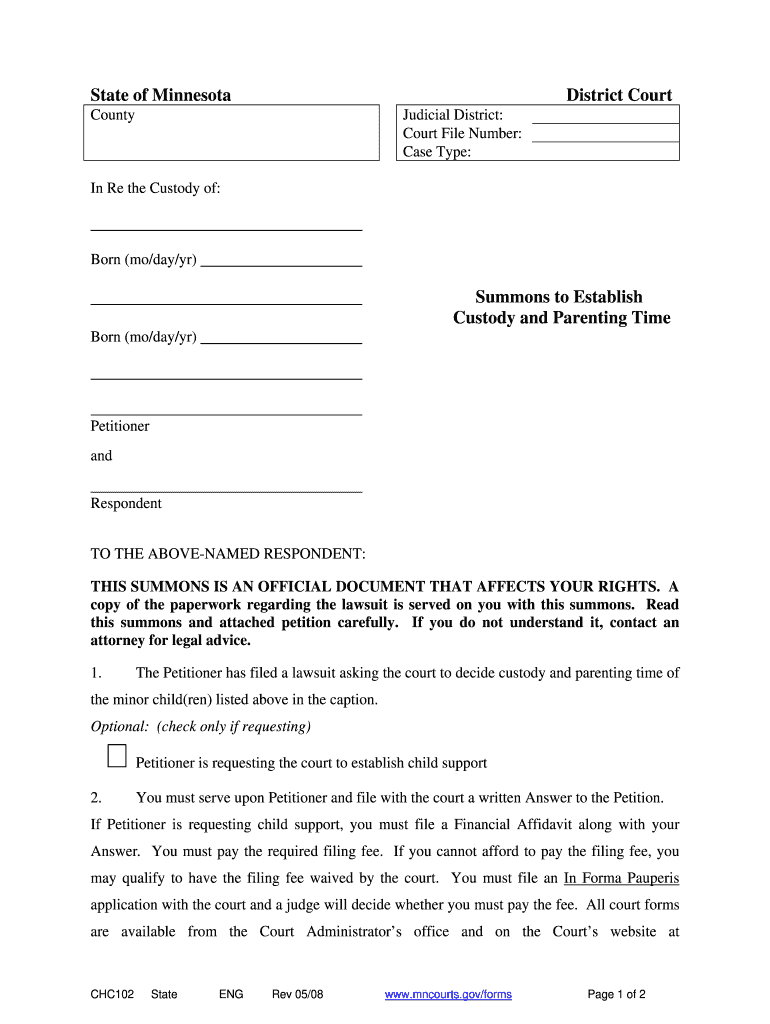 Get and Sign Summons Custody 2008-2022 Form