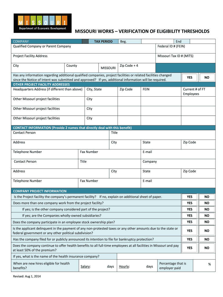 Verification of Eligibility Thresholds  Missouri Department of    Ded Mo  Form