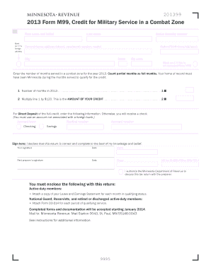 Form M99, Credit for Military Service in a Combat Zone Minnesota Revenue State Mn