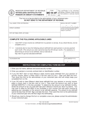 MO W 4P Withholding Certificate for Pension or Annuity Statements Mocerf  Form