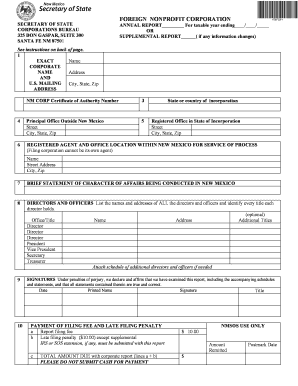 Annual or Supplemental Report Office of the New Mexico  Form