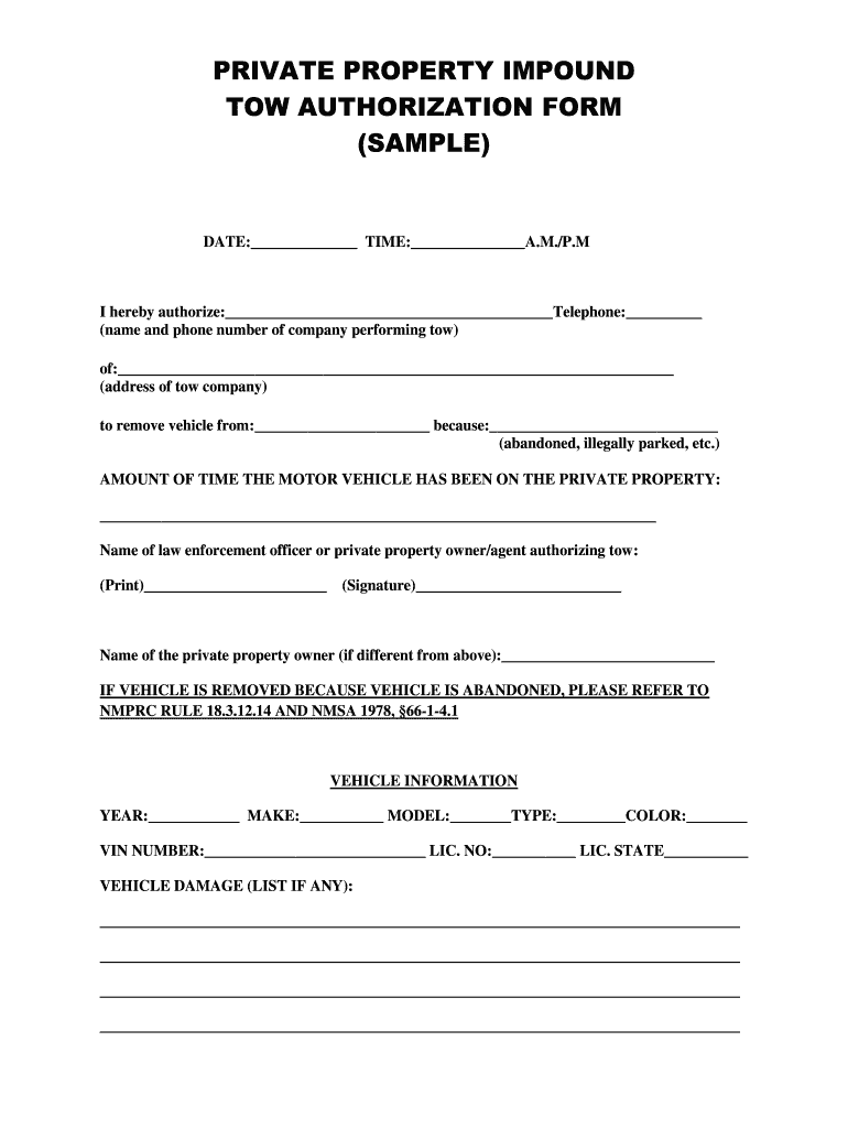 Towing Authorization Letter Sample  Form
