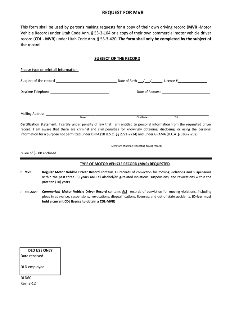  Utah Dld Form 2012-2024