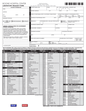 BN 1396 01 Laboratory Request Form Boone Hospital Center