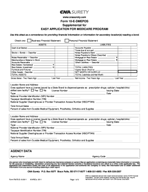 Form 10 E DMEPOS Supplemental CNA Surety