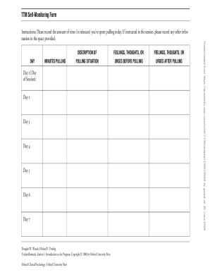 Trichotillomania Self Monitoring Form