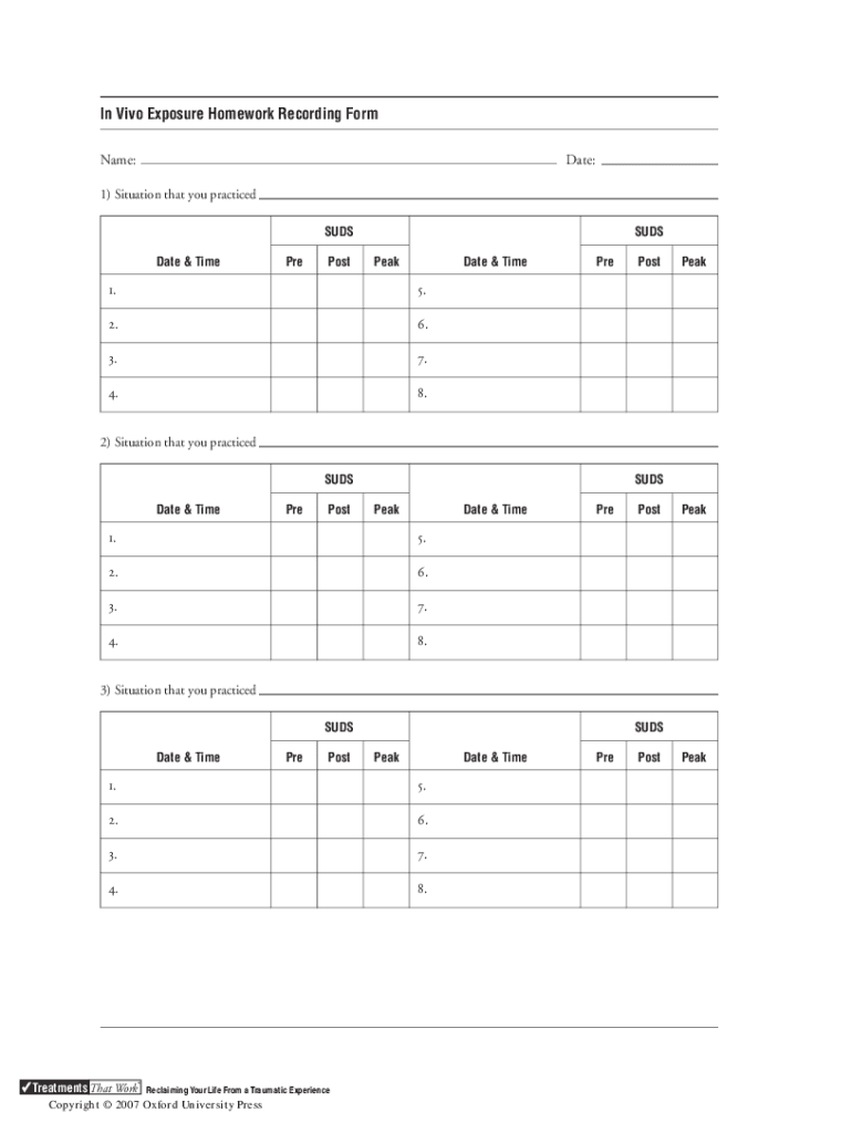 In Vivo Exposure Homework Recording Form