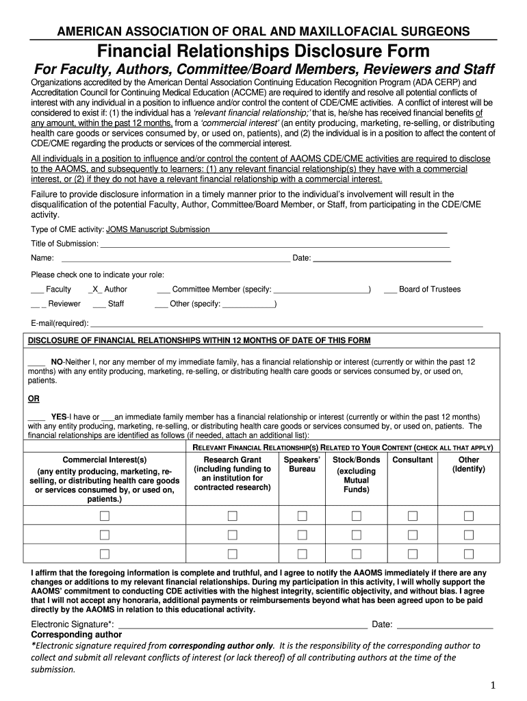 Financial Relationships Disclosure Form ? ? ? ? ? ? Elsevier