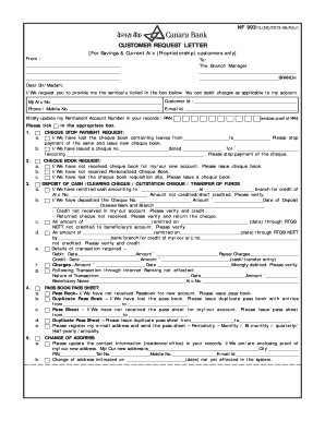 Canara Bank Customer Request Form