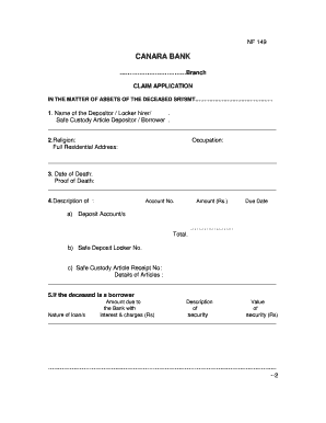 Canara Bank Death Claim Form