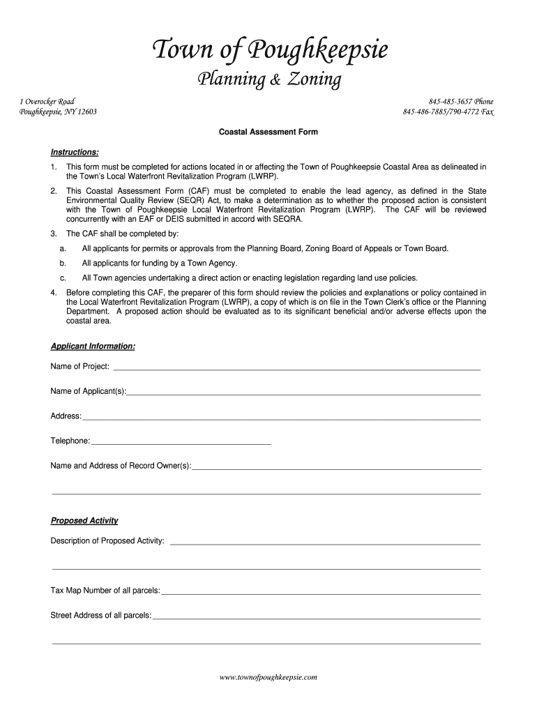  Coastal Assessment Form the Town of Poughkeepsie 2011-2024