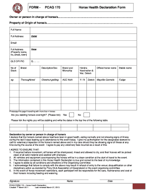 FORM PCAQ 170 Horse Health Declaration Form Zone 18 Pony