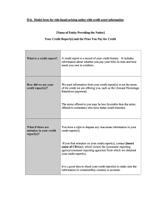 Fillable PDF Model Form H 6 Risk Based Pricing