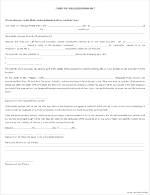 Deed of Relinquishment of Birla Sun Life Insurance PDF Form