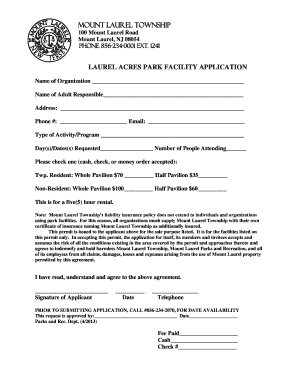 Laurel Acres Park Birthday Party  Form