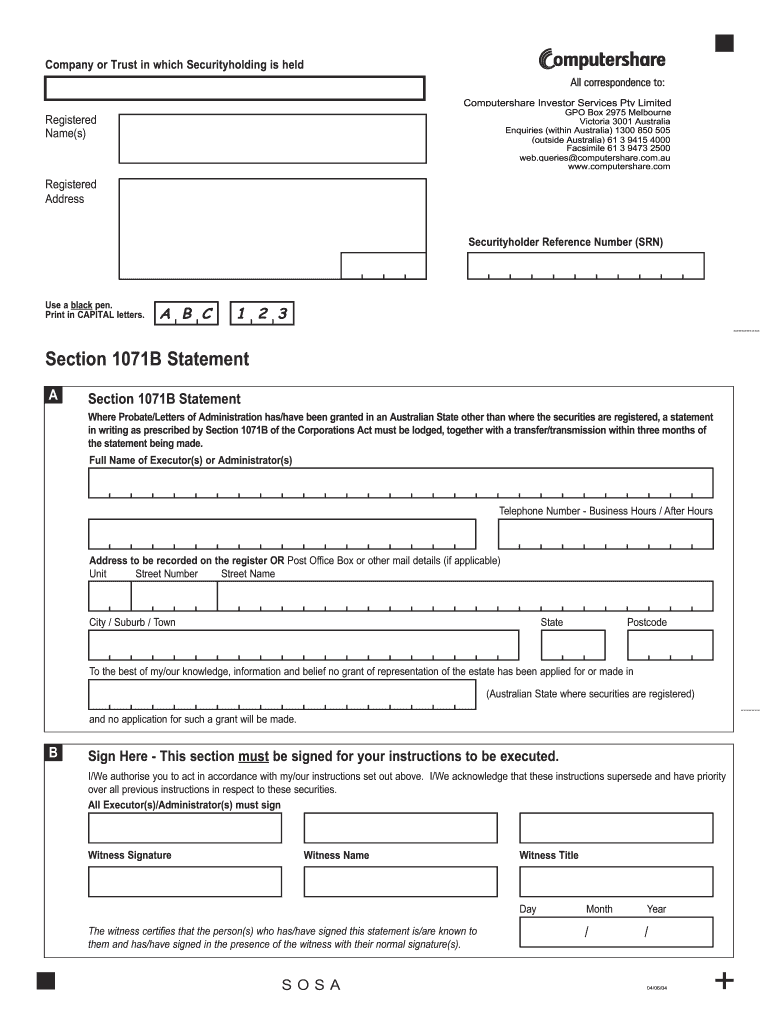  Section 1071b Statement Computershare 2004-2024