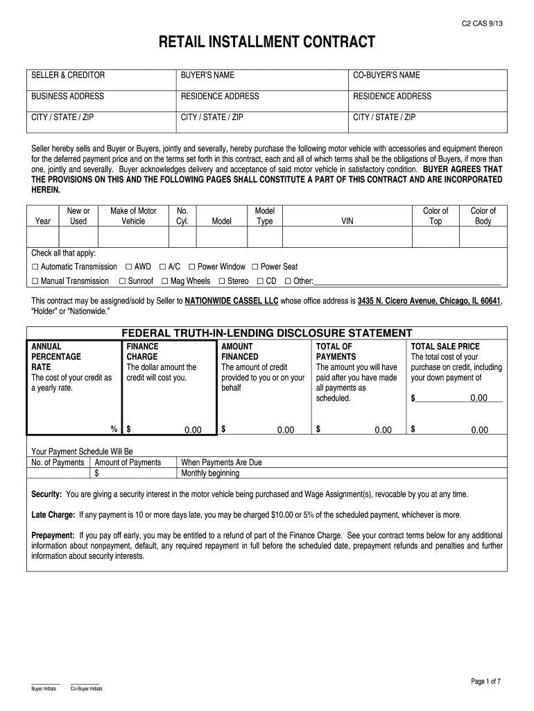 Retail Installment Contract Form