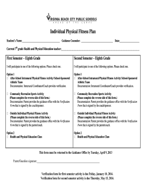 Pe Verification Form 1st Semester Virginia Beach