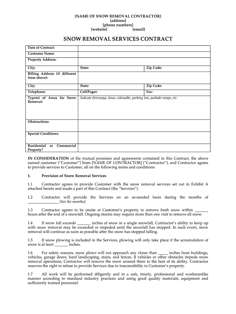 Snow Removal Contract Template  Form