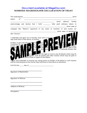 Nominee Shareholder Declaration of Trust  Form