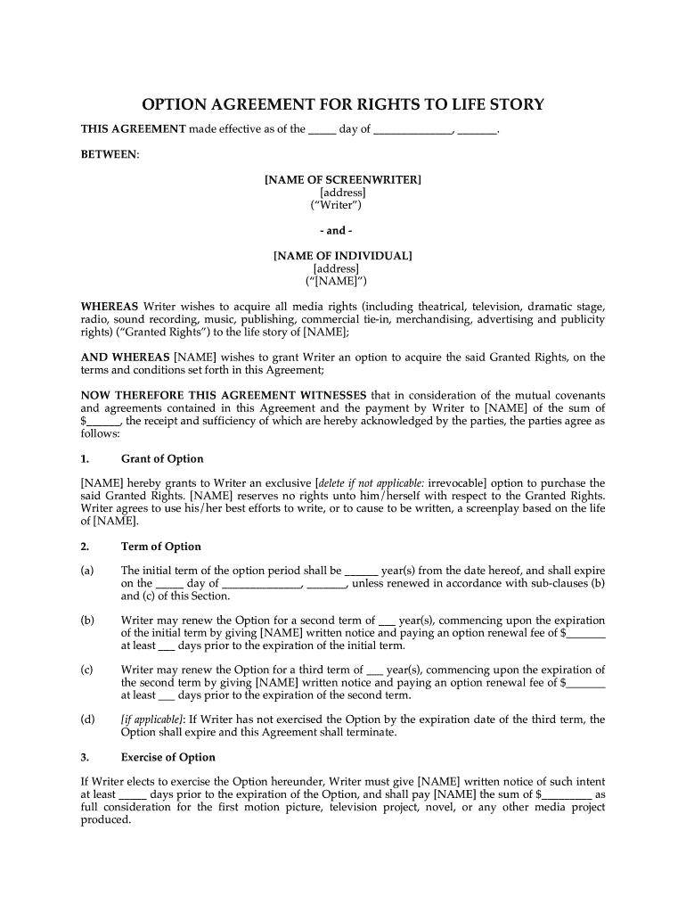 Sample Life Rights Agreement  Form