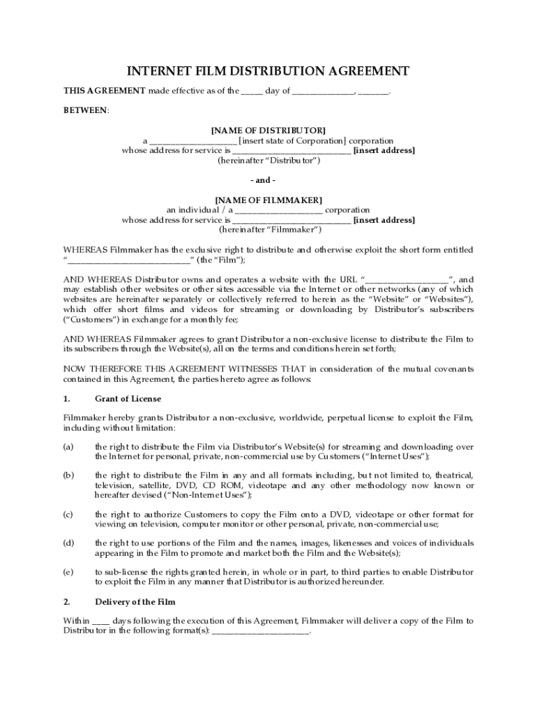 Film Distribution Agreement PDF  Form