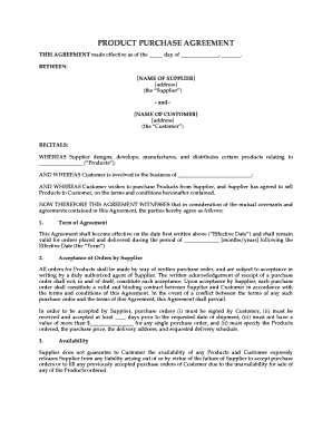 Product Purchase Agreement  Form