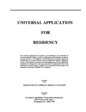 Universal Application for Residency Graduate Medical Education  Form