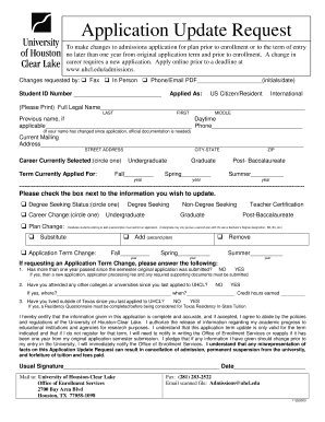 Application for Update Enrollment Number in University Form