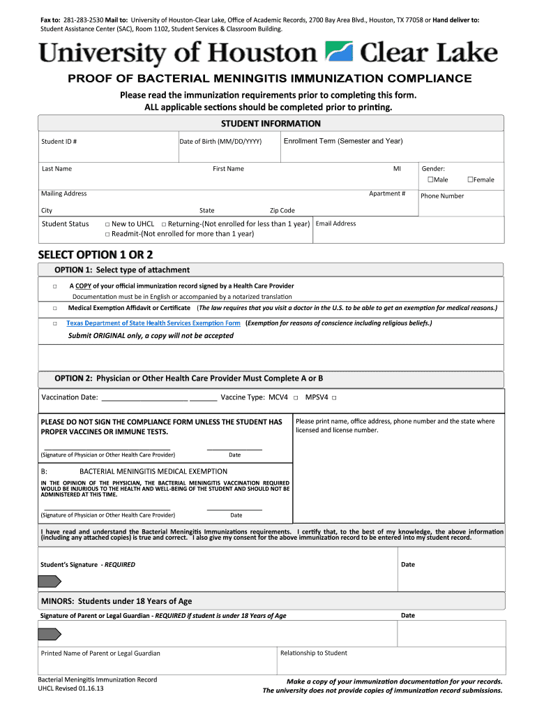  Uhcl Immunization History PDF Form 2013-2024